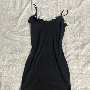 black bodycon lettuce hem dress
